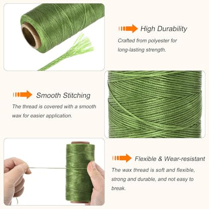 Waxed Thread 284 Yard 0.8mm 150D Flat Wax Thread Polyester Waxed String for Leather Sewing Hand Weaving Book Binding Home Decoration