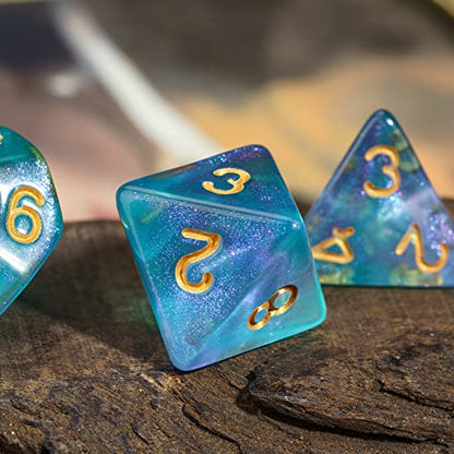 7 Die DND Dice Set Polyhedral Dice Set with a Leather Dice Bag (7 Count)