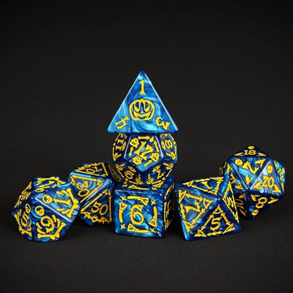 7 Die DND Dice Set Scary Pattern Polyhedral Dice Set with Dice Bag (7 Count)