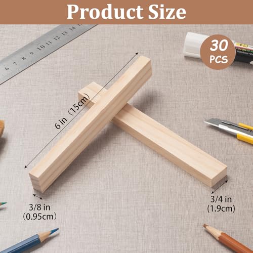 Wood Strips Slats Wooden Sticks for Crafts 3 (30 Count)