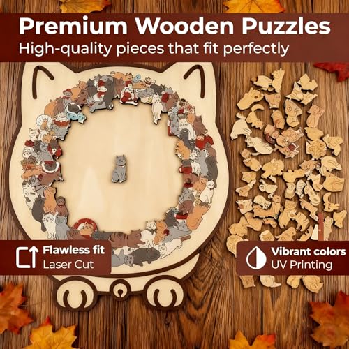 135 Piece Colored Cat Shaped Wooden Jigsaw Puzzle (135 Count)