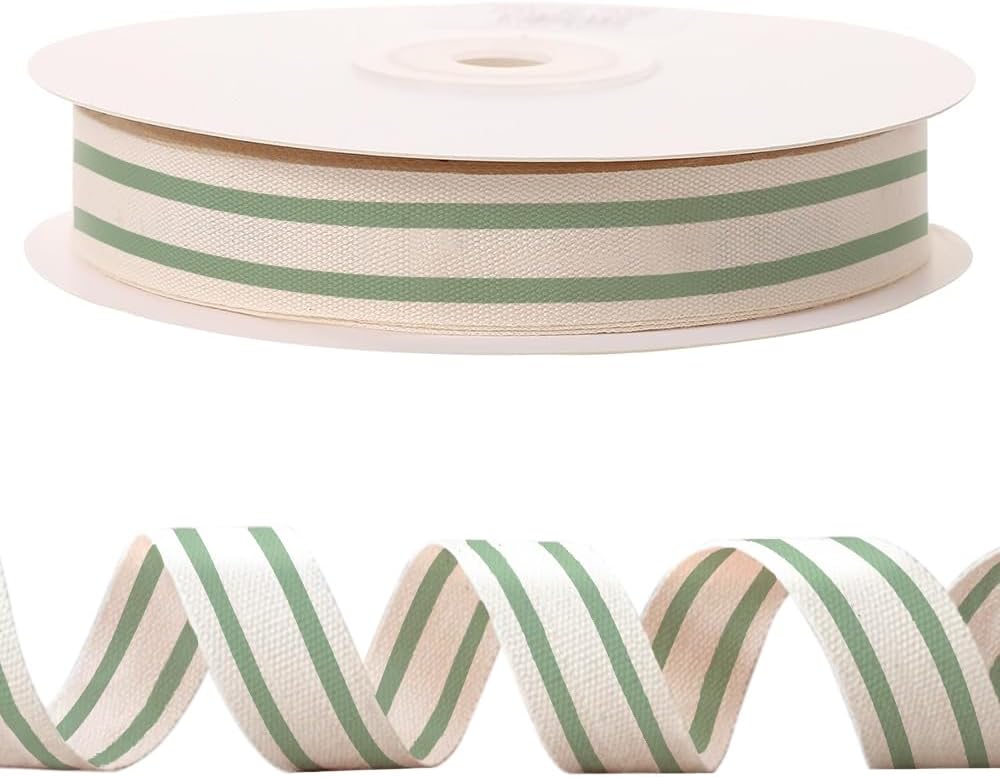 10 Yards × 3/5 Inch Green Natural Cotton Ribbon, Double Sided Webbing Straps Ribbons, Birthday Wedding Valentines Ribbons for Crafting, DIY Sewing, Gift Wrapping - Crafty Corner