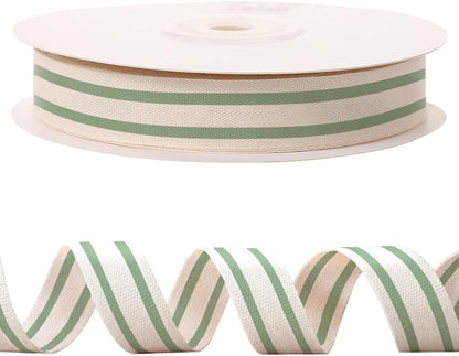 10 Yards × 3/5 Inch Green Natural Cotton Ribbon, Double Sided Webbing Straps Ribbons, Birthday Wedding Valentines Ribbons for Crafting, DIY Sewing, Gift Wrapping - Crafty Corner