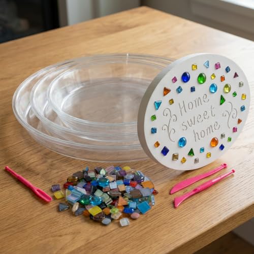 14 Pcs Oval Stepping Stone Mold Kit with Mosaic Tiles and Tools for DIY