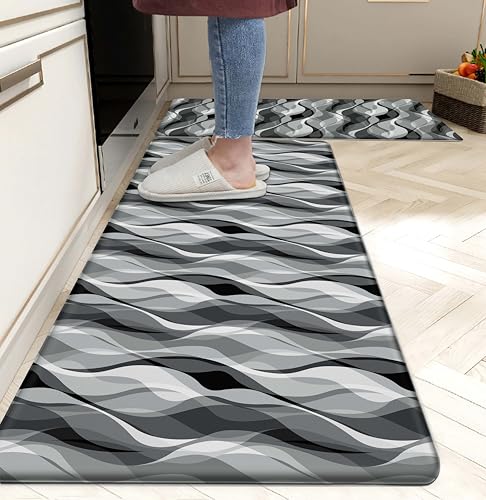 Kitchen Mats for Floor Modern Abstract Kitchen Rugs Grey Stripe Anti Fatigue Kitchen Mats Waterproof Floor Mats Cushioned Non