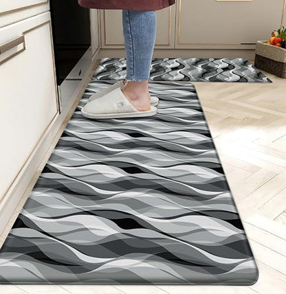 Kitchen Mats for Floor Modern Abstract Kitchen Rugs Grey Stripe Anti Fatigue Kitchen Mats Waterproof Floor Mats Cushioned Non