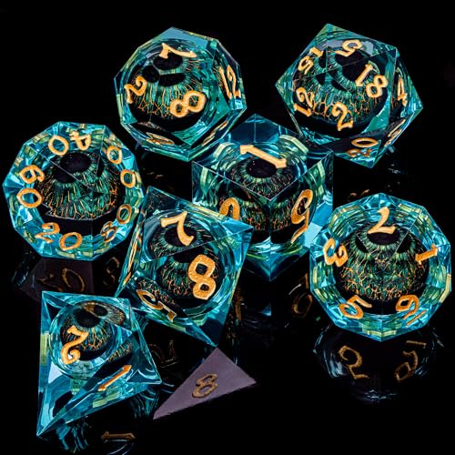 DND Resin Dice Dragon Eye Dice Liquid Core Red Sharp Edged Dice Set with Gift Box