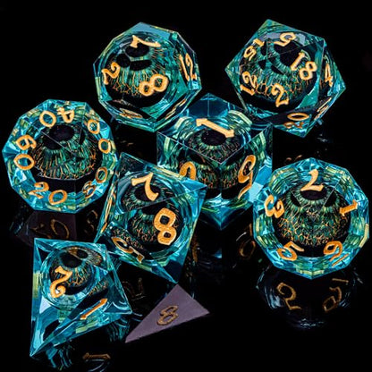 DND Resin Dice Dragon Eye Dice Liquid Core Red Sharp Edged Dice Set with Gift Box