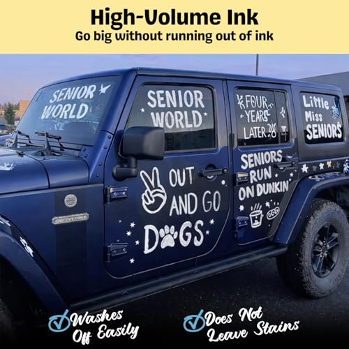 6 White Car Window Markers Washable for Auto