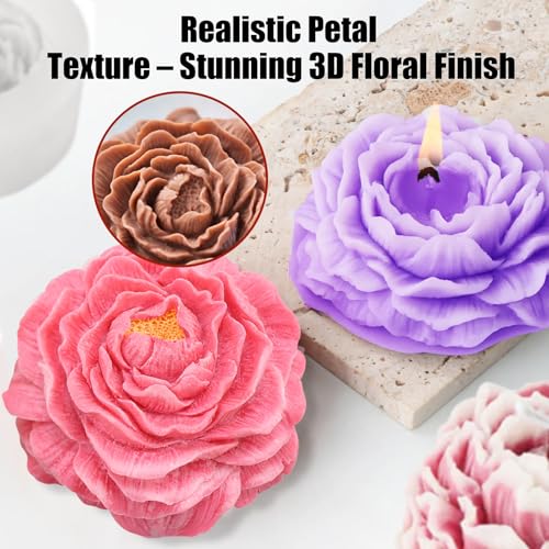 3 Pcs Peony Flower Silicone Candle Molds Set (3 Count)