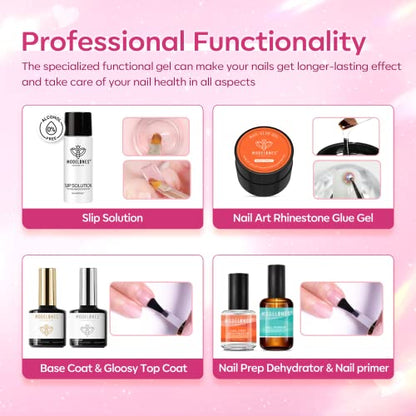 Poly Nail Gel Kit 8 Colors Rosy Pink with 48W UV