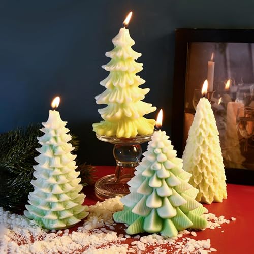 5 PC Christmas Tree Pine Cone Silicone Candle molds with Wax Wick (5 Count)