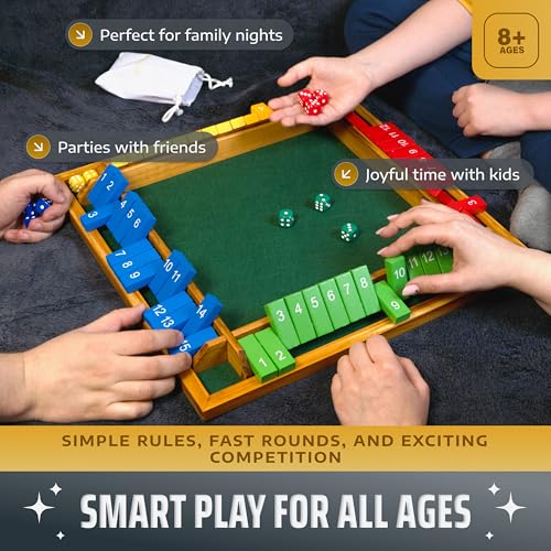 Shut The Box Game Wooden Board for 4 Players