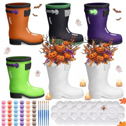 6 Set Halloween Rain Boot Vase Ceramics to Paint (6 Count)