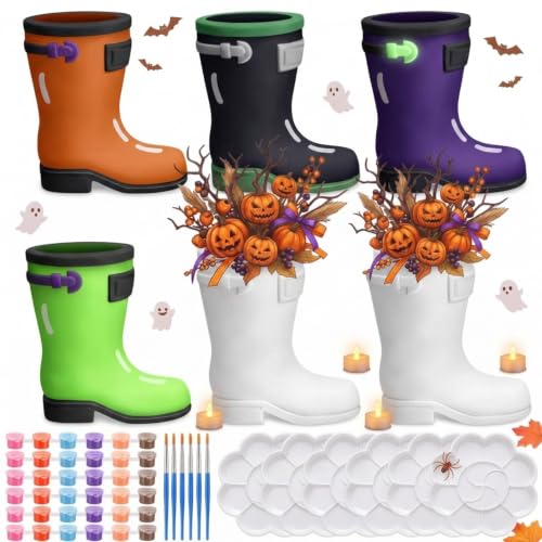 6 Set Halloween Rain Boot Vase Ceramics to Paint (6 Count)