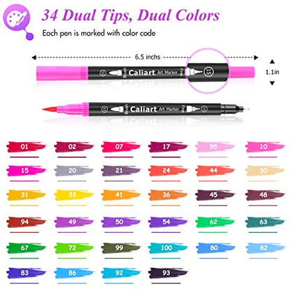 34 Double Tip Brush Pens Art Markers for Adult Coloring Books (34 Count)