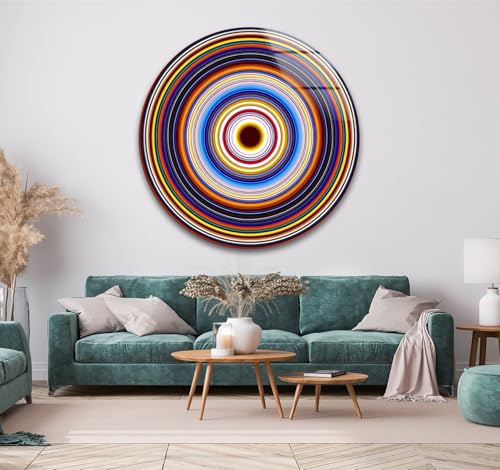 10''(25cm) Diameter Colorful Concentric Circles Round Glass Wall Art Tempered Glass Printing Wall Decor Large Wall Art Wall Hangings