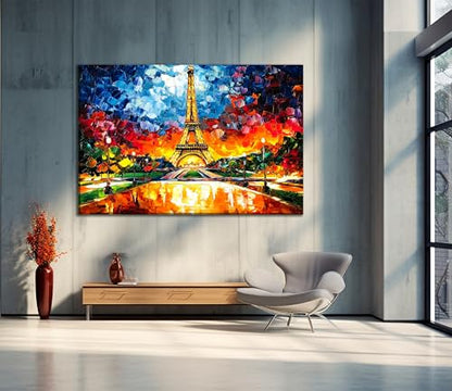 Paris Eiffel Tower Glass Wall Art Oil Painting for Living Room