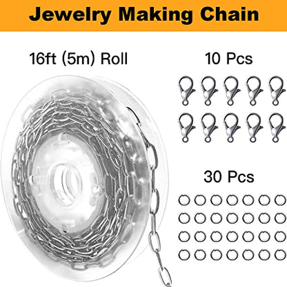 16ft Paperclip Chain 4mm Silver Stainless Steel Paper Clip Link Chain Roll for Necklaces Jewelry Making Bracelet Craft Supplies DIY Earring Findings