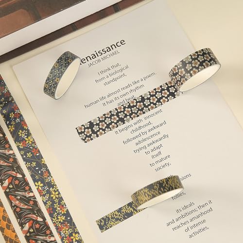 12 Rolls Kyoto Charm Washi Tape Set Japanese Arts Adhesive Tapes Geometric Garden Decorative Masking Tape Sets for Craft (12 Count)