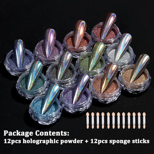 12 Colors Holographic Nail Powder (2.7 Ounce)