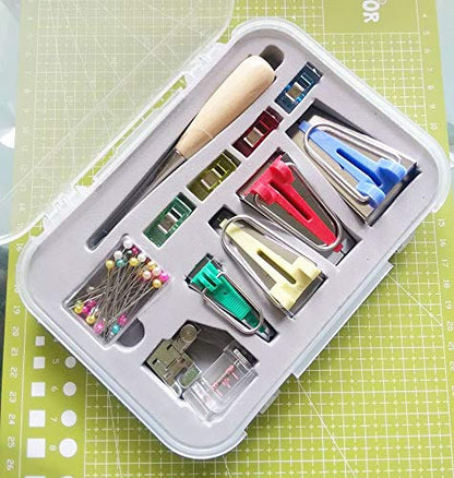 Bias Tape Maker 6mm 12mm 18mm 25mm Fabric Bias Binding Maker with Binder Foot Bradawl Quilting Clips Sewing Pins Kit (6 Count)