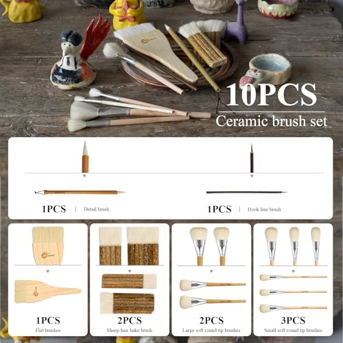 10 Pcs Pottery Glaze Brushes