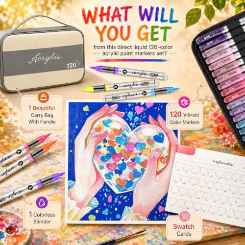 120 Color Acrylic Paint Markers Set (120 Count)