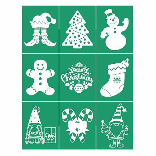 Self Adhesive Reusable Christmas Stencils Merry Christmas Ornaments Silk Screen Stencils Winter Xmas Transfers for Coffee Bar