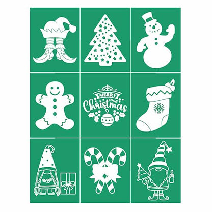 Self Adhesive Reusable Christmas Stencils Merry Christmas Ornaments Silk Screen Stencils Winter Xmas Transfers for Coffee Bar