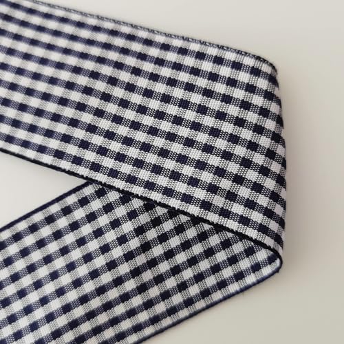 1.5 Inch Blue and White Woven Edge 100% Polyester Gingham Ribbon 25 Yards Each Roll (75 Foot)
