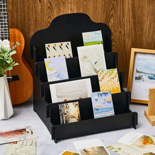 2 Pcs 4 Tier Greeting Card Display Stand Wooden Sticker Display Stand Portable Card Display Rack for Vendors Retail Counter Table Display Trade Shows Showcase (2 Count)