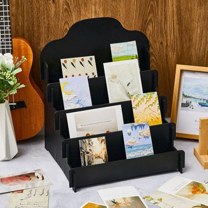 2 Pcs 4 Tier Greeting Card Display Stand Wooden Sticker Display Stand Portable Card Display Rack for Vendors Retail Counter Table Display Trade Shows Showcase (2 Count)