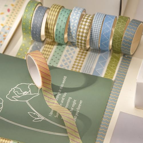 20 Rolls Basic Washi Tape Set Japanese Arts Adhesive Tapes Simple Patterns Decorative Masking Tape Sets for Craft (20 Count)
