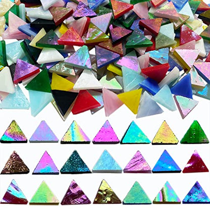 Triangle Iridescent Glass Mosaic Tiles for Crafts Bulk (15 Ounce)