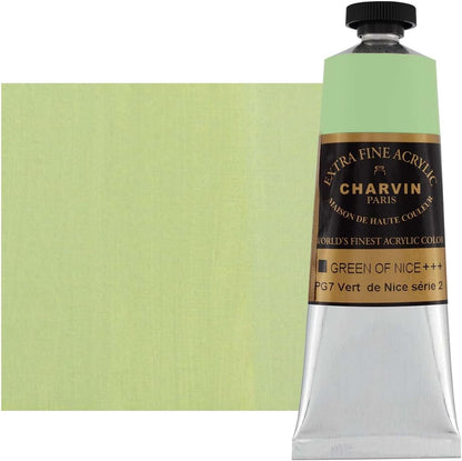 Charvin Extra Fine Professional Acrylic Paint - Green of Nice, 150ml Tube, Triple-Milled, Lightfast Pigments, Open Stock Artist Acrylic Paints in Nature-Inspired Hues