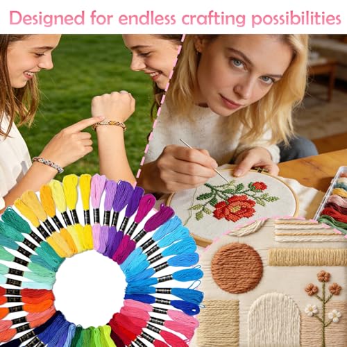 Friendship Bracelet String 50 Skeins Fashionable Rainbow Color Embroidery Floss Cross Stitch Embroidery Thread Cotton Floss Bracelet Yarn (1312.5 Foot)
