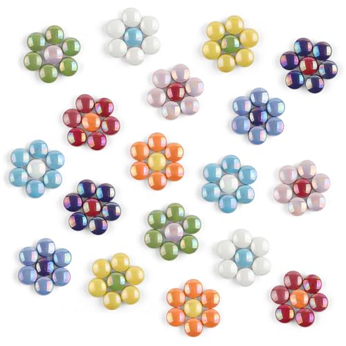 200g Iridescent Round Glass Mosaic Tiles for Crafts Bulk (7.05 Ounce)