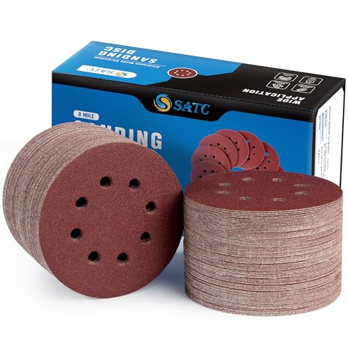 150 PCS Sanding Discs 80 Grit Hook and Loop 5 Inch 8 Hole Adhesive Sandpaper for Woodworking and Automotive (150 Count)