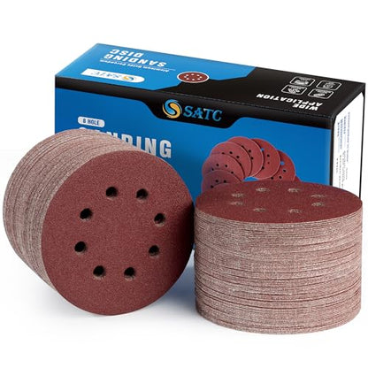 150 PCS Sanding Discs 80 Grit Hook and Loop 5 Inch 8 Hole Adhesive Sandpaper for Woodworking and Automotive (150 Count)