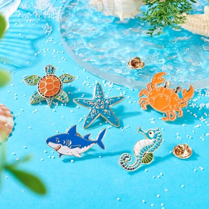 Beadthoven 5pcs Sea Life Badge Brooch Pins Fashion Metal Enamel Lapel Pin Backpack Clothes Fashion Jewelry Gift Cute Cartoon Ocean Sea Animals Pins for for DIY Backpacks Bags Jackets Hat Decoration (5 Count)