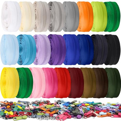 77.5 Yards 25 Pieces Sewing Zippers #3 Nylon Coil Zippers Assorted Zipper for Sewing with 150 Zipper Sliders for DIY Tailor Sewing Crafts Supplies (25 Count)