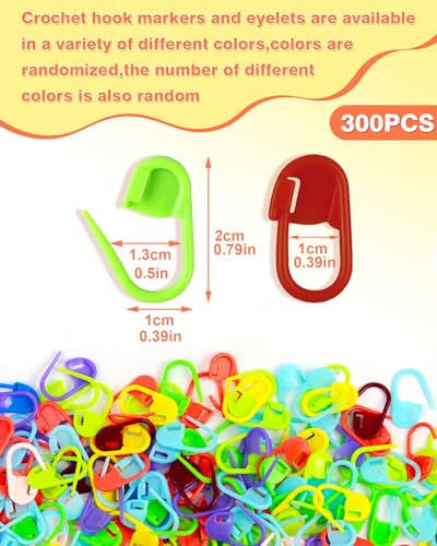 300pcs Stitch Markers for Crocheting & 6pcs Blunt Sewing Needles (300 Count)