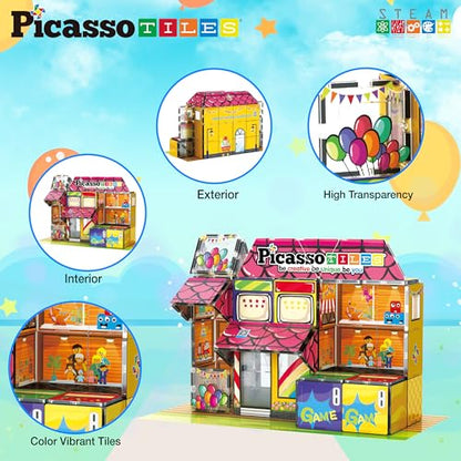 60pc Magnetic Building Block Magnet Tile Toy Shop Theme Pretend Play Construction Kit Reconfigurable Printed Structure Double (7 Count)