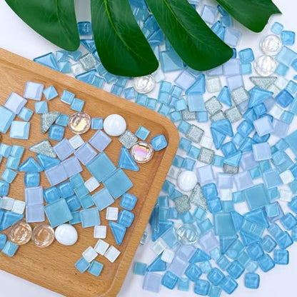 1.1 LB Baby Blue Irregular Mosaic Glass Tiles with Backing (17.6 Ounce)