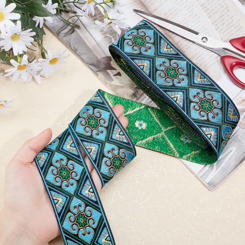 7 Yards Jacquard Ribbon Trim 2 Inch Boho Embroidered Woven Lace Ribbon Fabric Vintage Flowers Straps Fabric Bias Tape for Bohemian Persian Clothes Bag Holiday Christmas Decor Gift Wrap (21 Foot)