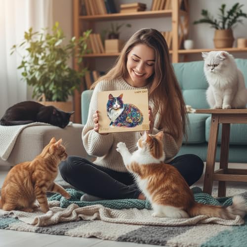 Lazy Cute Cat Adults Gifts Wooden 240 Pieces 13.4 * 12.2in (240 Count)