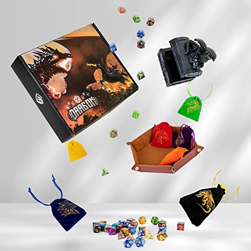 DND Dice Set 42 Pcs Polyhedral Dungeons and Dragons Rolling Dice for D&D RPG MTG Table Games Dice Bulk with Colorful Drawstring Bags and Dice Tray (49 Count)