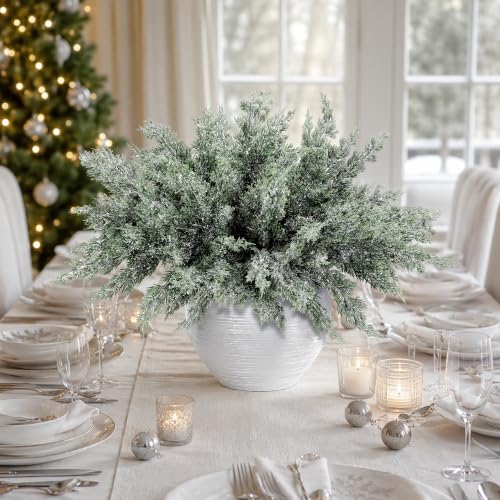 15 Packs 16.5 Inches Artificial Christmas Snow Pine Branches (15 Count)