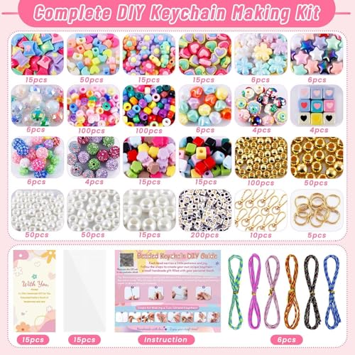 Acrylic 865PCS Beaded Keychain Making Kit